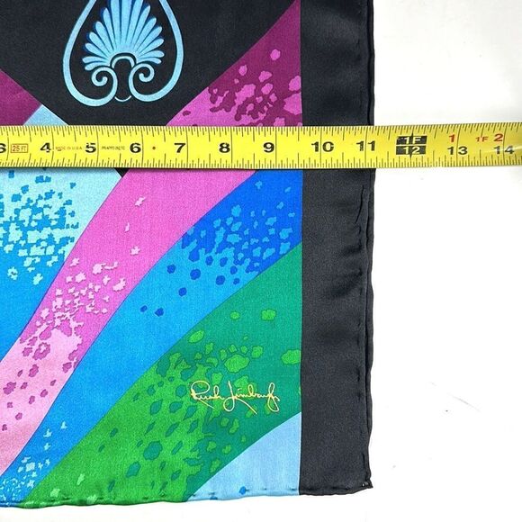 Rush Limbaugh Vintage Silk Black with Blue Pink Green Hand Rolled Scarf - Picture 12 of 13